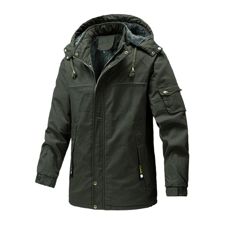 Herr Canvas Parkas med Sherpa Foder, Extended Skärning och Funktion Arm Ficka