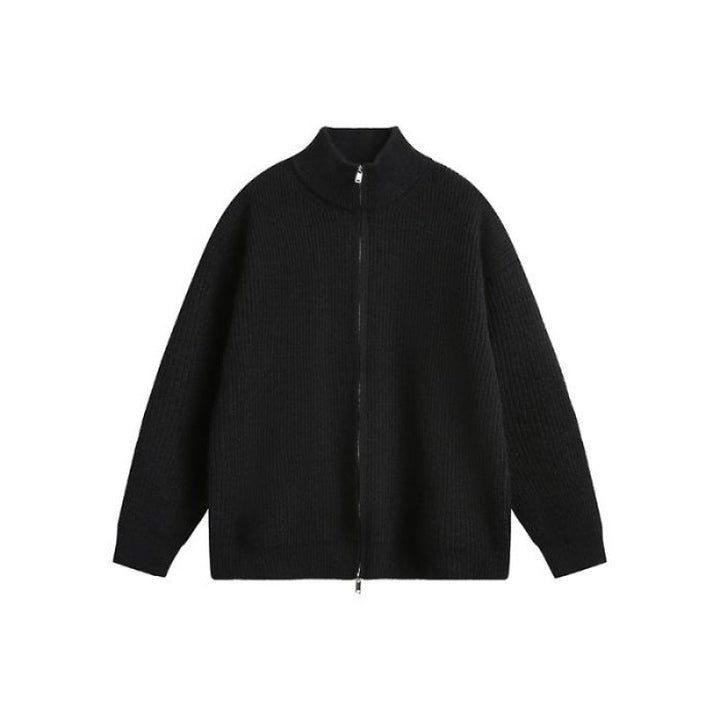 Unisex oversize Knit Zip jacka med ståkrage och Ribbed muddar