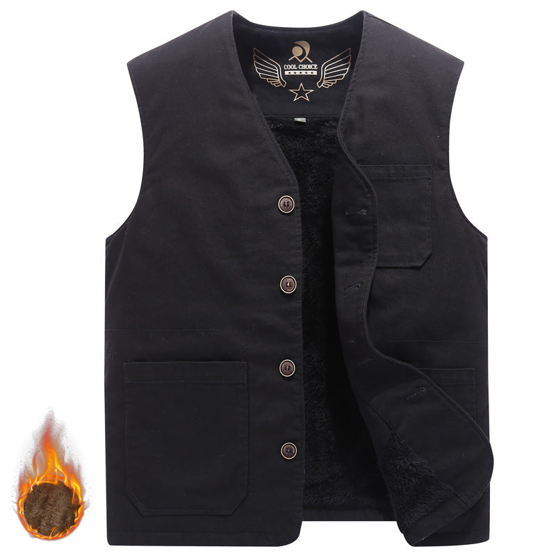 Herr Sleeveless Canvas Teddy Väst med Warming Fleecefoder och Utanpåfickor