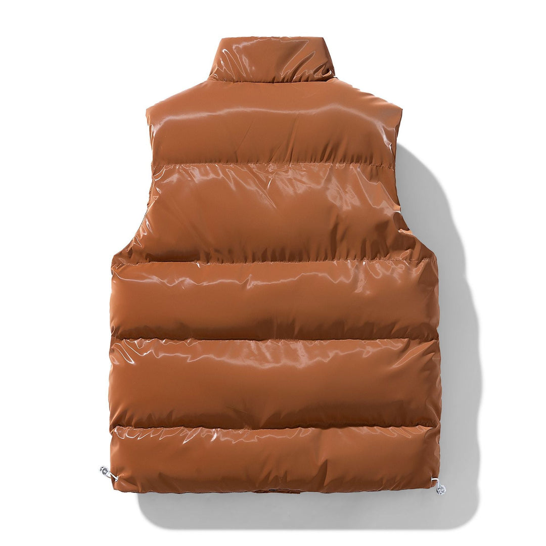 Dam glansig quiltad Puffer väst med High ståkrage och Drawstring