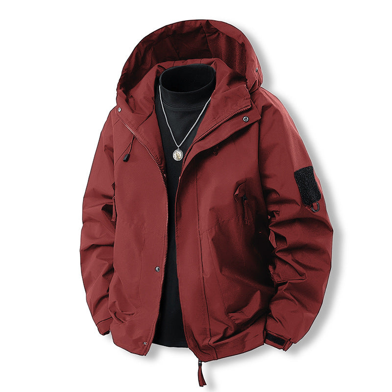 Herr Funktionell med Huva Övergångsjacka med Water-Repellent Cover, Utility Fickor &amp; Adjustable Fåll