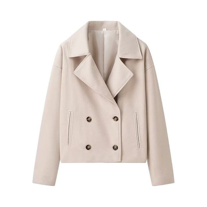 Dam kort Boxy ullblandning Peacoat med Double-Breasted knappslå och utanpåfickor
