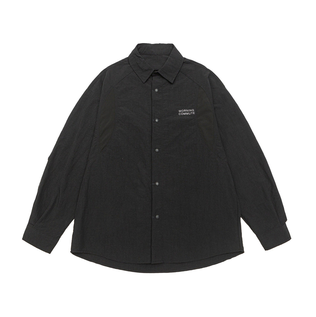 Unisex Light Overshirt i Coach Stil med Skjortkrage och Bröst Tryck