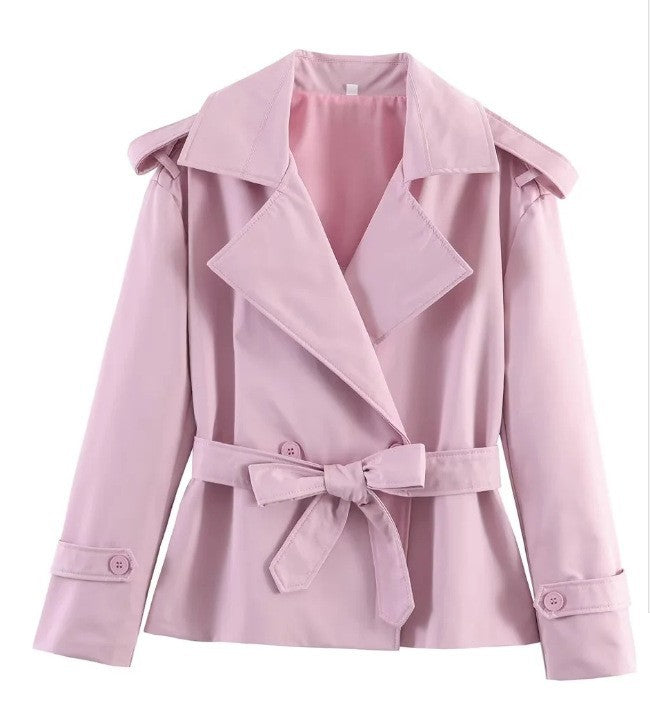 Dam skräddad kort trenchcoat med knytband och Epaulettes