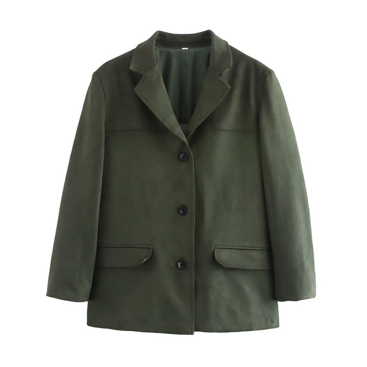 Dam cropped mocka blazer med lapel krage och påsydda fickor