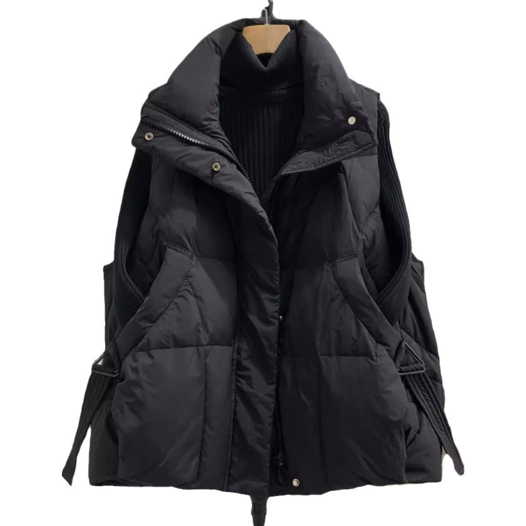 Dam Voluminous Sleeveless Down-look väst med bred ståkrage och Side Gathered Straps