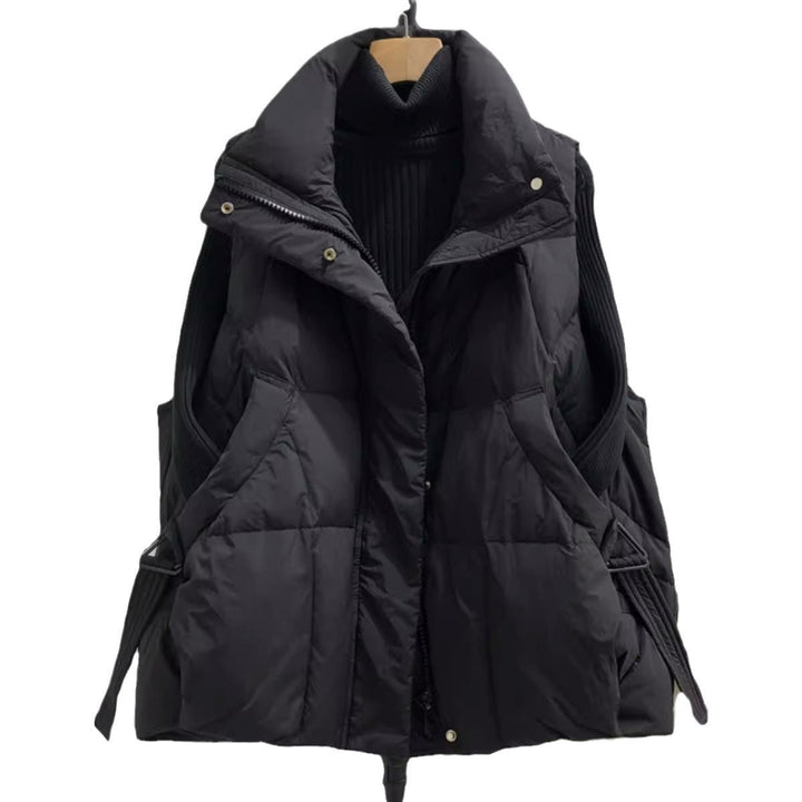 Dam Voluminous Sleeveless Down-look väst med bred ståkrage och Side Gathered Straps