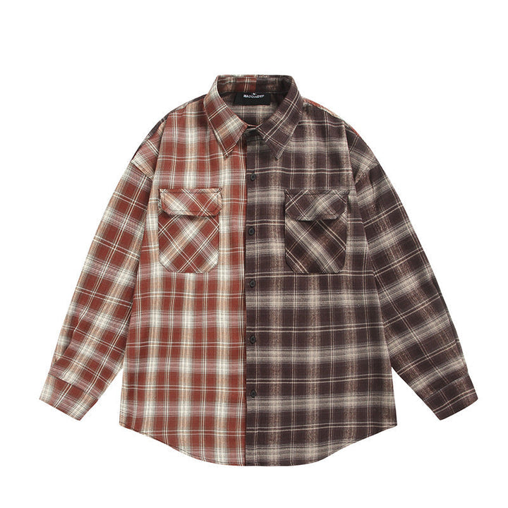 Unisex Split Check Overshirt i Skjorta Jacka Stil