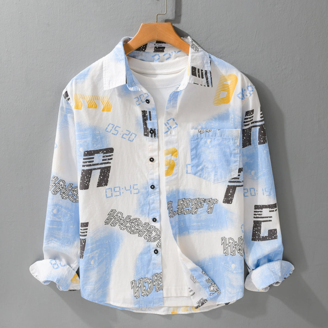 Herr Grafisk Tryck Overshirt i Avslappnad Passform med Bröstfickor