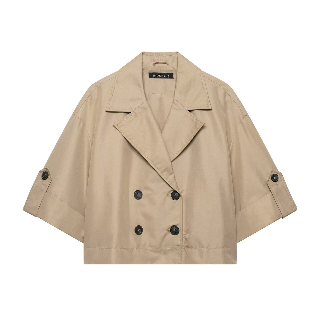 Dam Kort Skärning Trench Cape med Double-Breasted Knapp Knäppning och Half-Length Ärmar