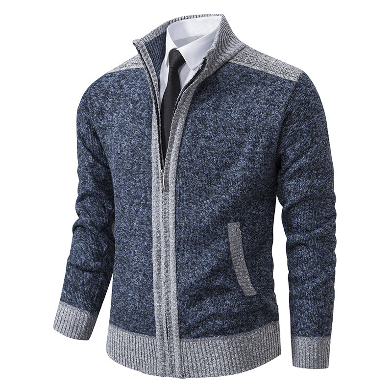 Herr Knit Zip Jacka med Ståkrage och Kontrast Trims