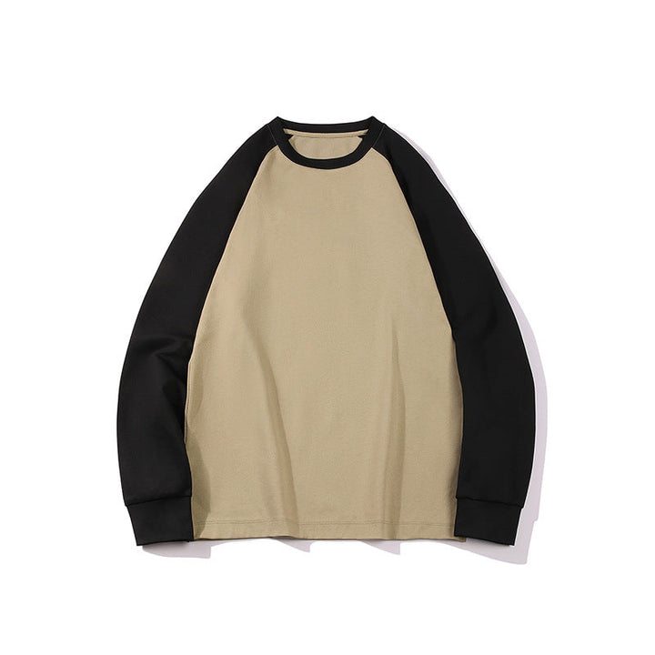 Herr Oversized Raglan College-Tröja med Färg Blocking och Ribbstickade Muddar