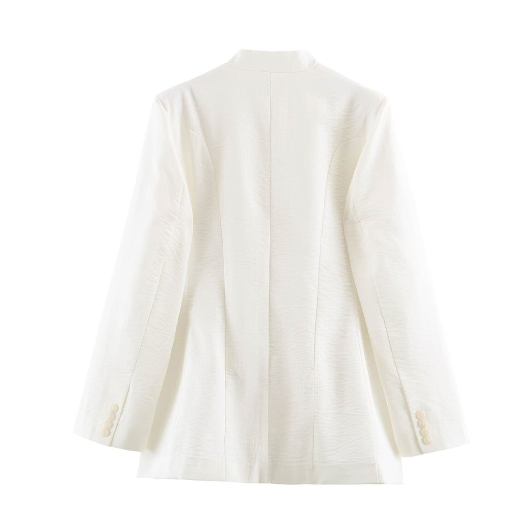 Dam Longline Jacka med Stå Krage och Asymmetric Knapp Knäppning