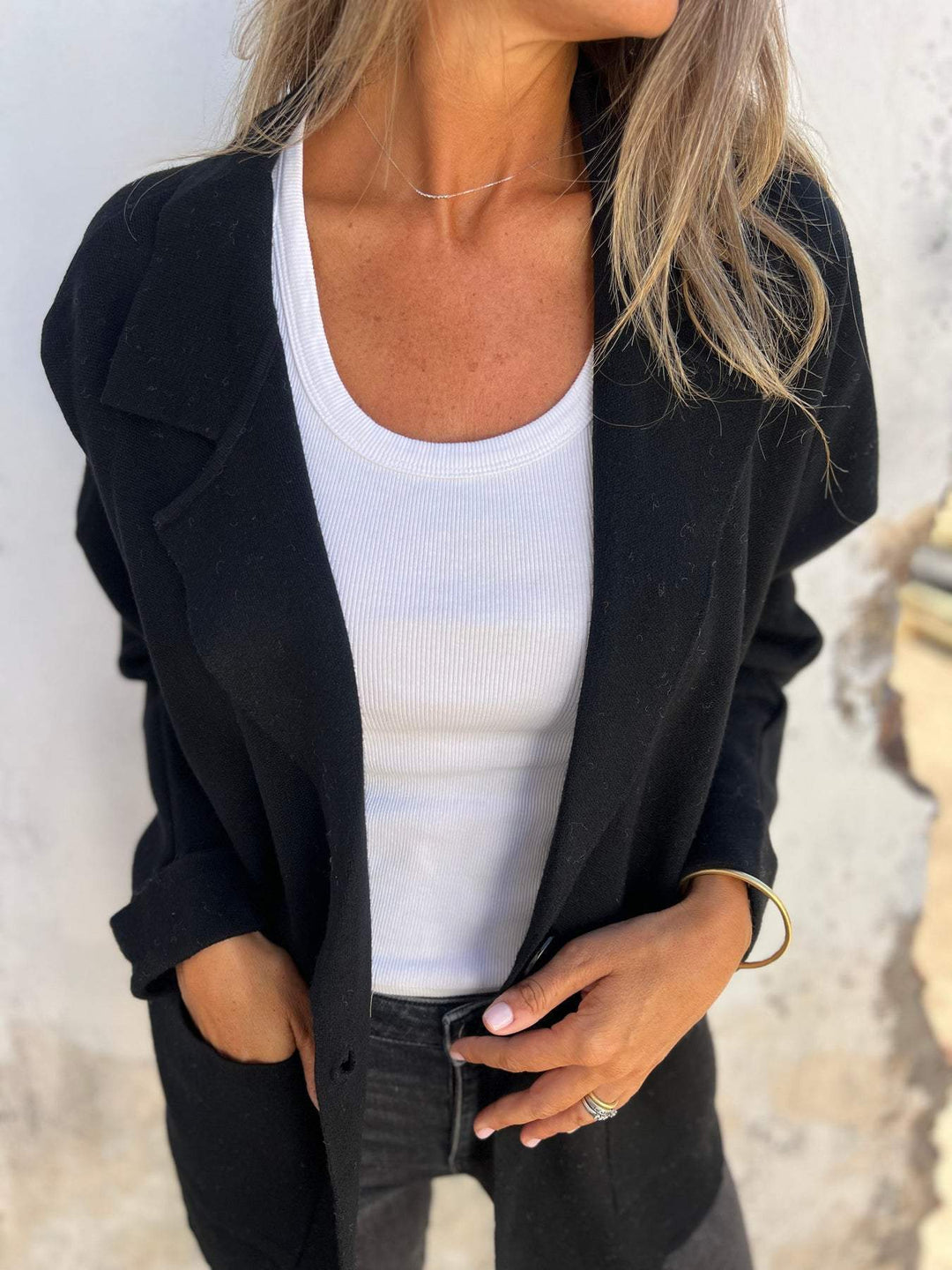 Dam casual oversize Blazer med Praktisk Fickor och Knapp Stängning