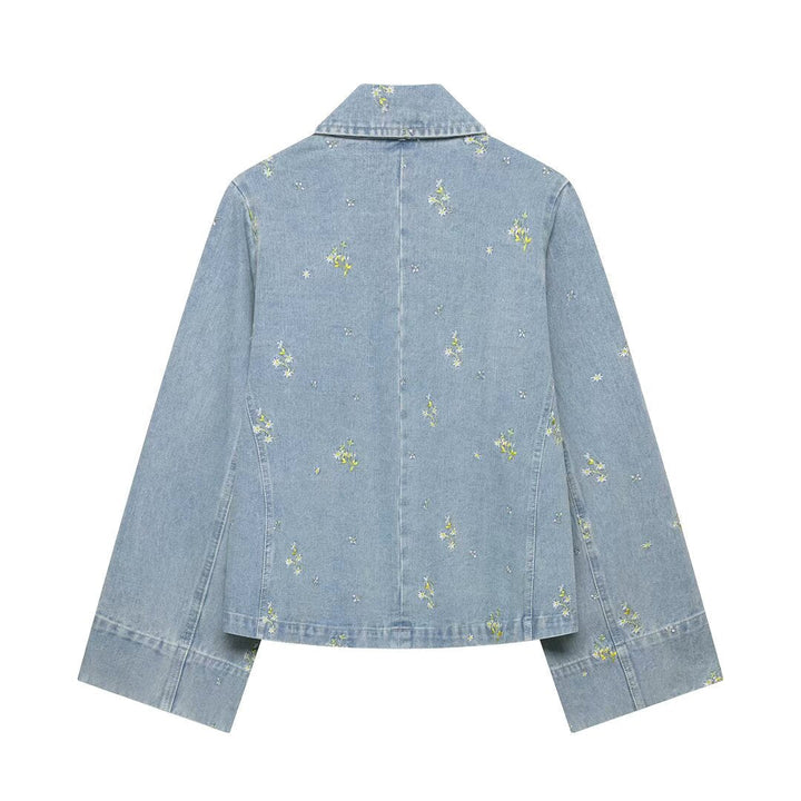 Dam Jeans Jacka med Blommig Embroidery och Boxig Silhuett