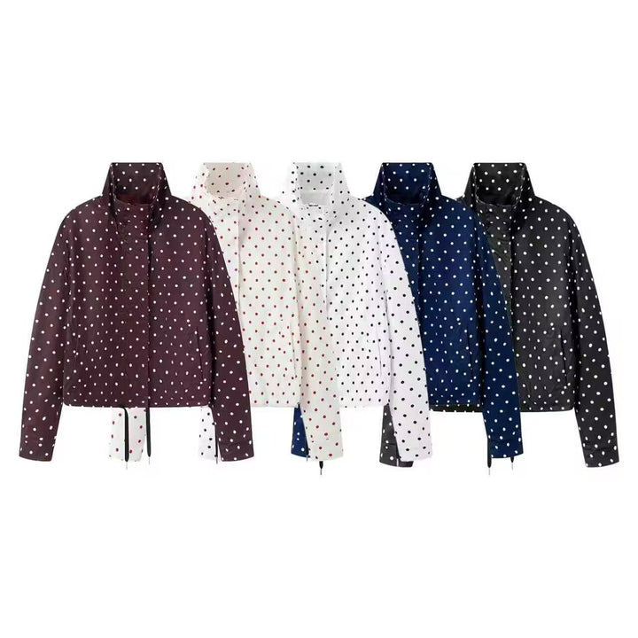 Dam Kort Dotted Regnjacka med Ståkrage och Dragsko