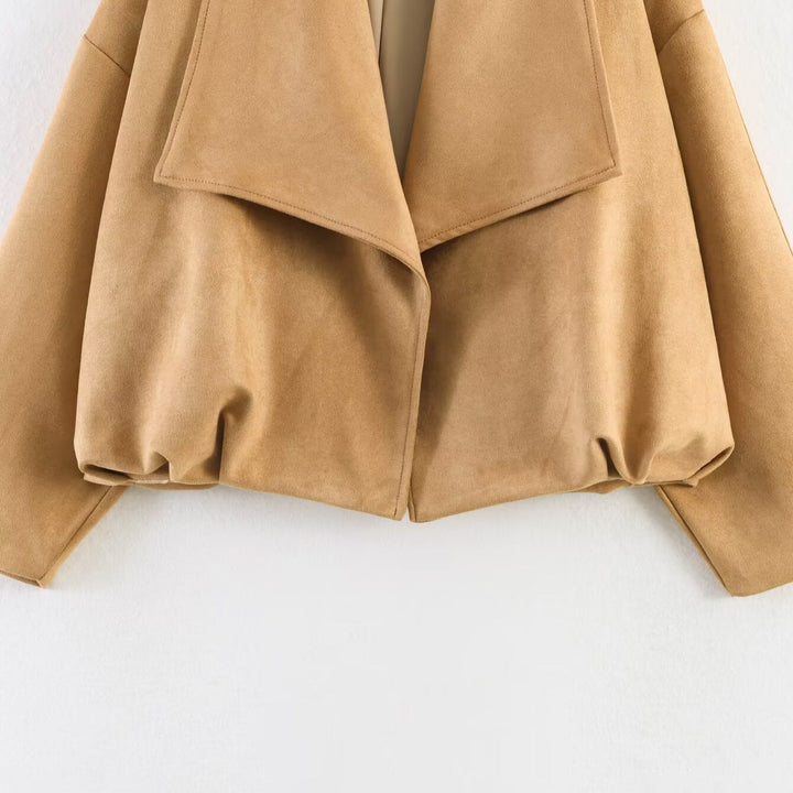 Dam 50+ Oversize Velour Blouson med Wide Shawl Krage och Balloon-Shaped Nederkant