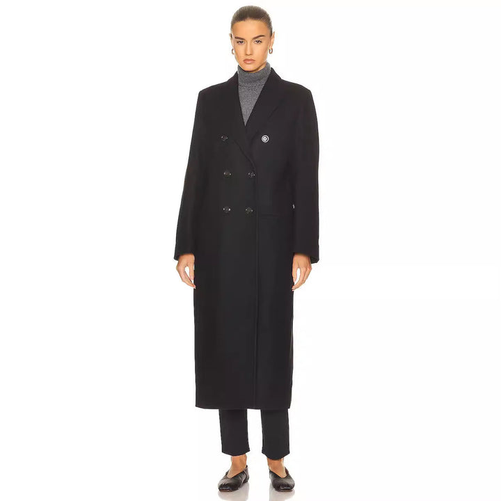 Dam Maxi Length Double Breasted ullblandning lång kappa med skräddad Finish