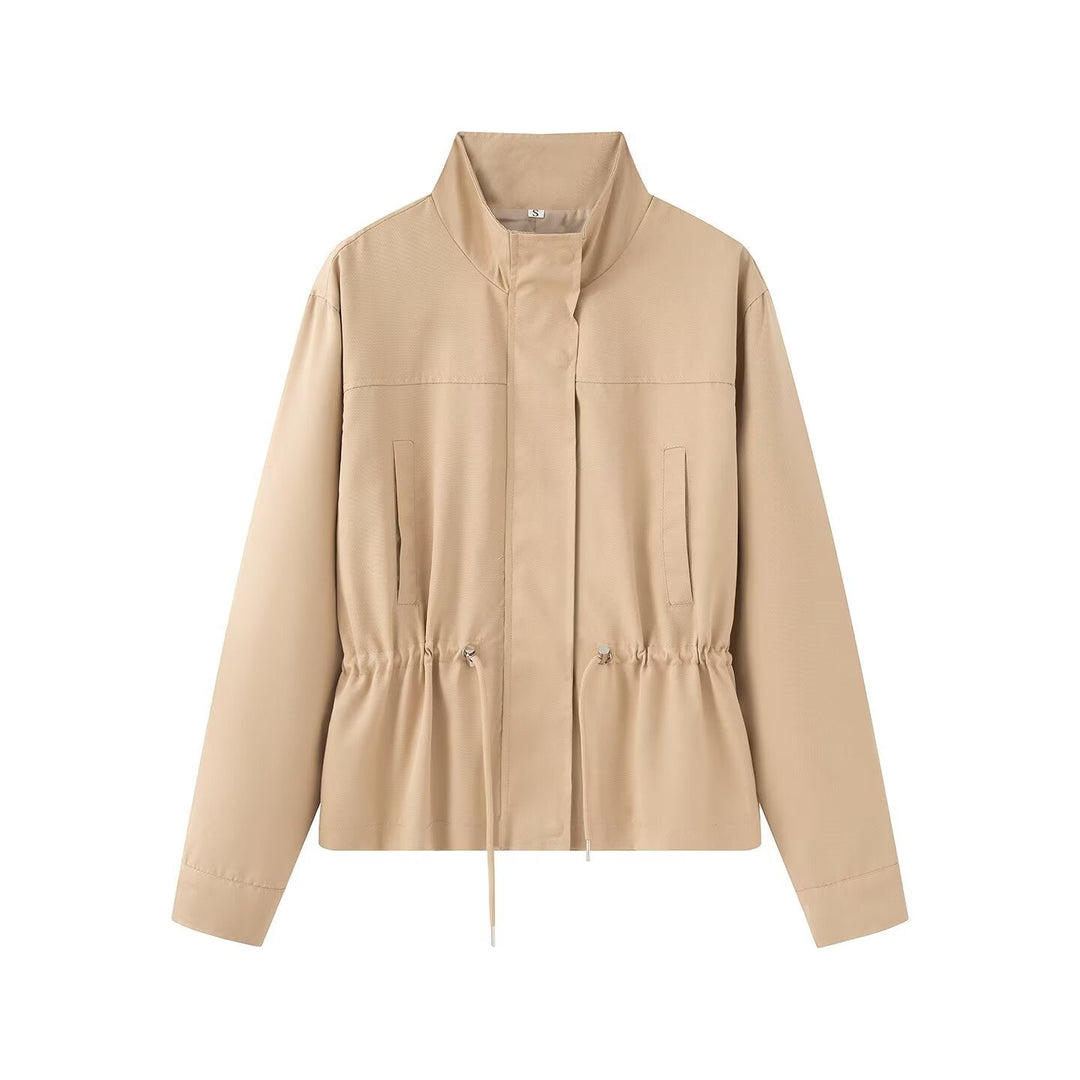 Dam Lätt Vind och Regnjacka med Drawstring Waist och Stå Krage