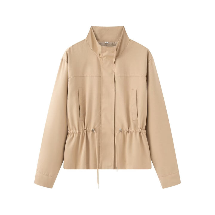 Dam Lätt Vind och Regnjacka med Drawstring Waist och Stå Krage