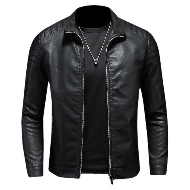 Herr Mode Läderjacka med Quiltad Detaljer