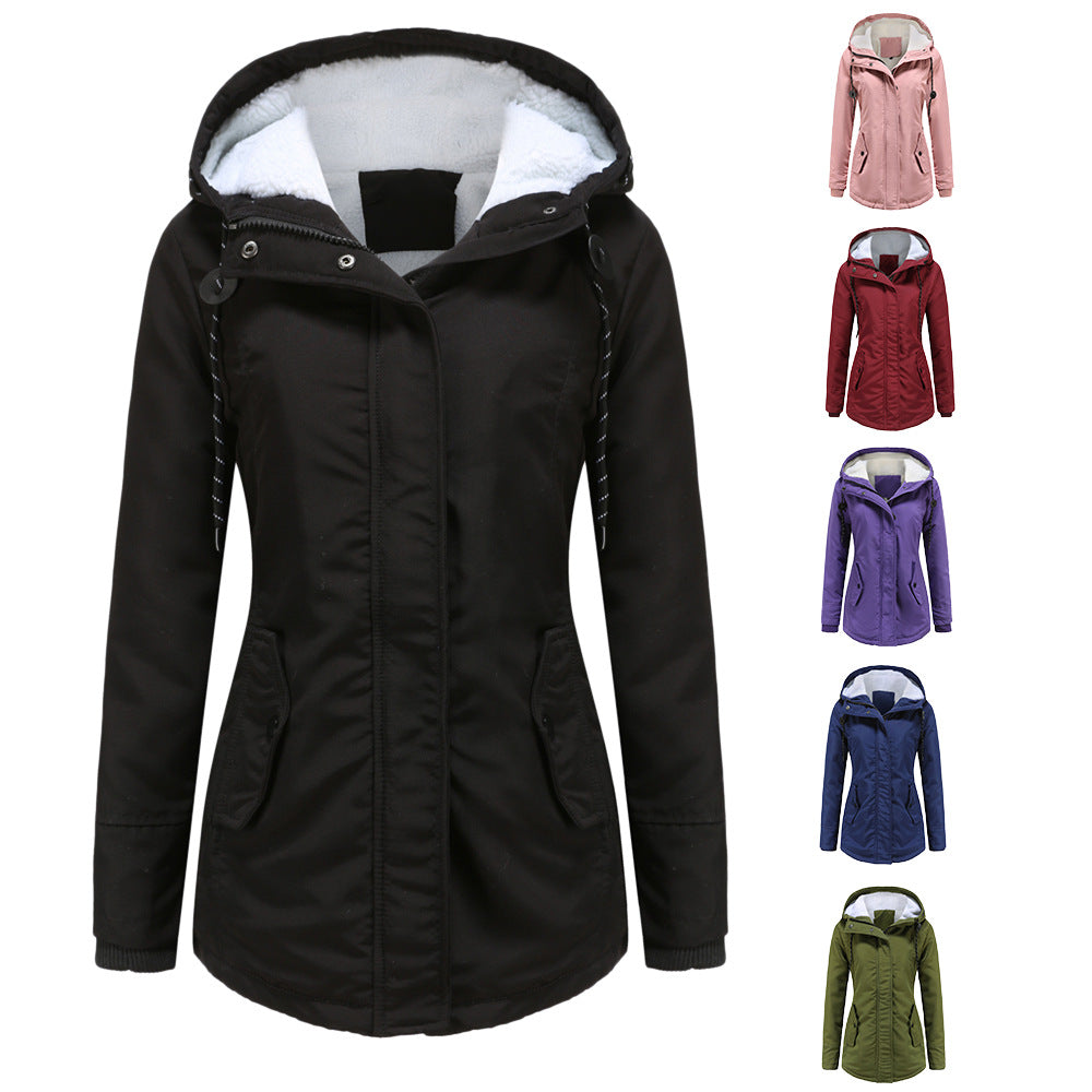 Dam vadderad vinter parka med teddy fleece foder och huva