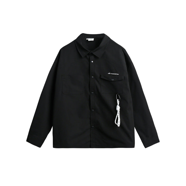 Unisex Overshirt Jacka i Utility Stil med Tryckknappsslå och Carabiner Detail