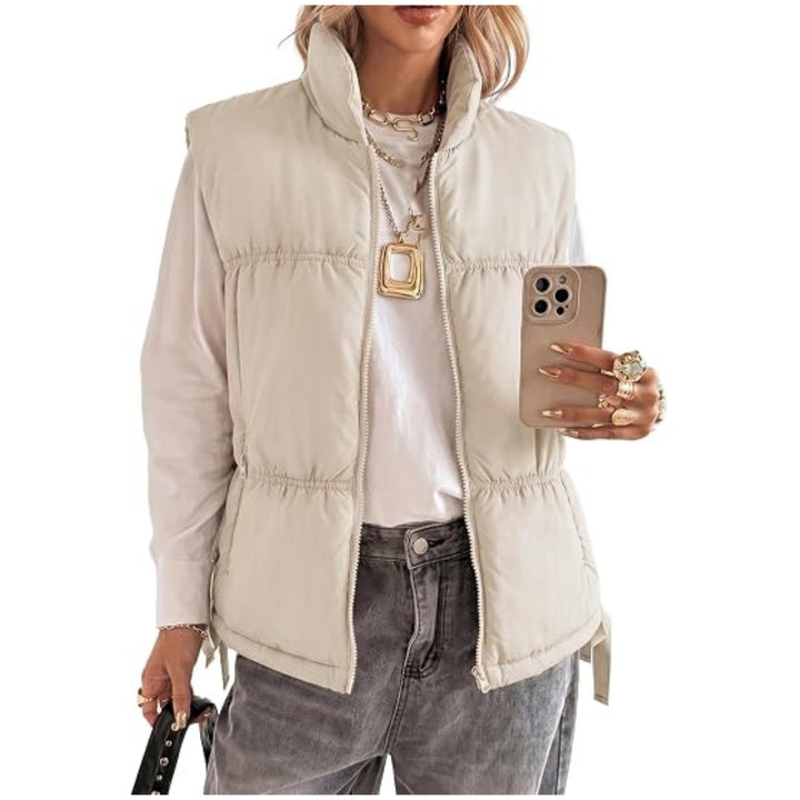 Dam vadderad ärmlös väst med ståkrage och dragsko