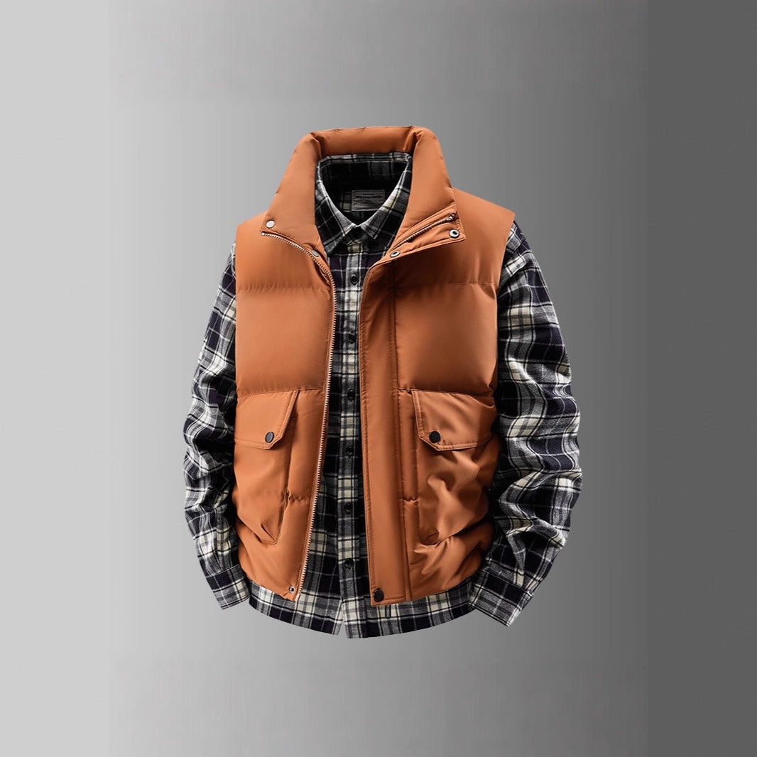Herr Vadderad Quiltad Väst med Utility Fickor och Hög Standing Krage