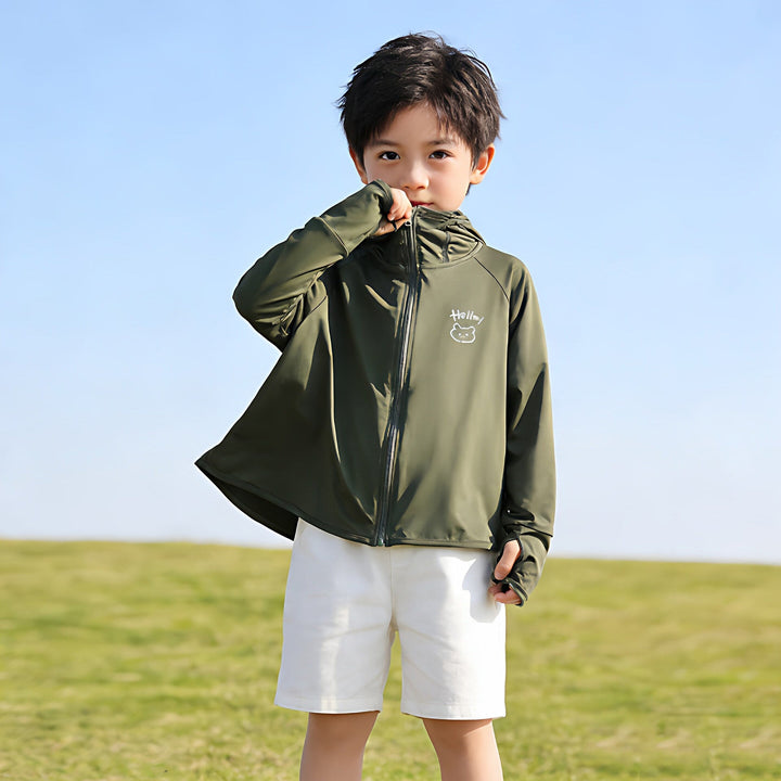 Unisex lätt UV-skydd sun jacka med huva och thumb hole för children