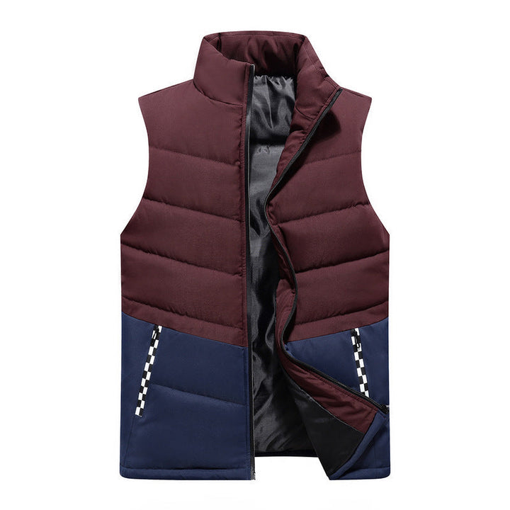 Herr Sleeveless Quiltad Väst med Hög Stående Krage och Two-Tone Block Design