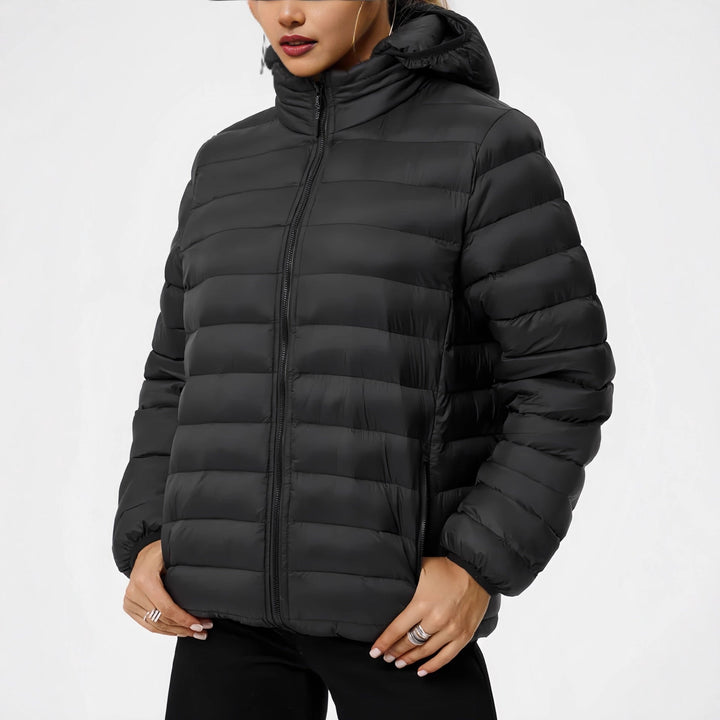 Dam modern quiltad jacka med huva