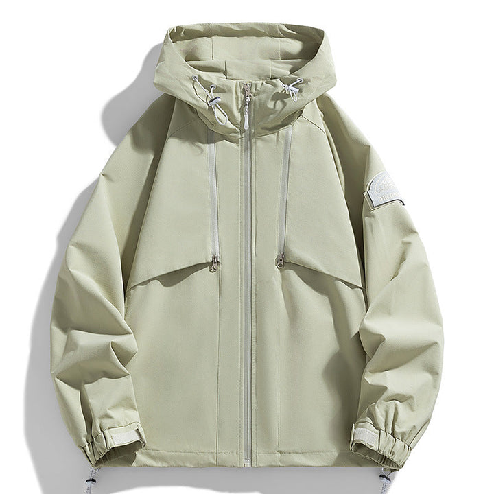 Unisex lätt två-tone wind och rain jacka med huva, dragsko och zip fickor