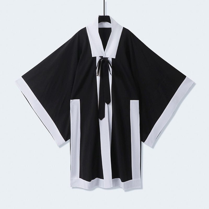 Unisex oversize Kimono-kofta med kontrast trim, knytband och utanpåfickor