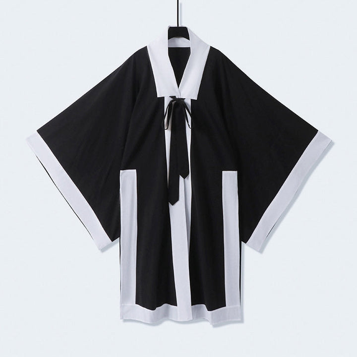 Unisex oversize Kimono-kofta med kontrast trim, knytband och utanpåfickor