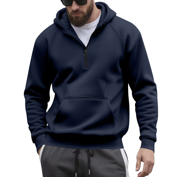 Herr Halv Dragkedja Luvtröja i Minimalistisk Softshell Look med Känguruficka och Raglanärmar