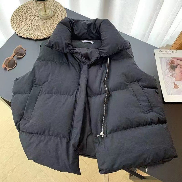 Dam non-vadderad quiltad väst med voluminous sjalkrage, concealed two-way dragkedja och adjustable drawstring fåll