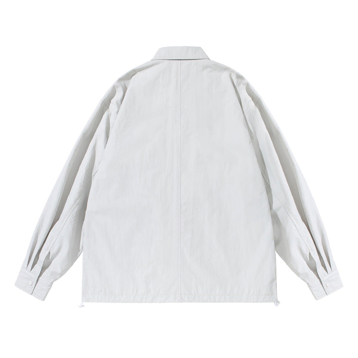 Unisex Oversized Skjorta Jacka med Tryckknappsslå och Lockfickor