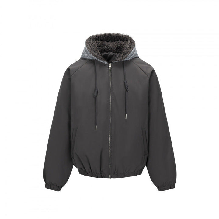 Herr vadderad hoodiejacka i Bomber Stil med teddyfoder och elastisk fåll