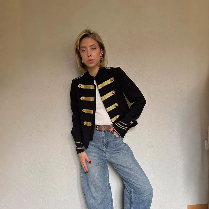 Dam Military Inspired kort jacka med ståkrage och Golden dekorativ Stripes