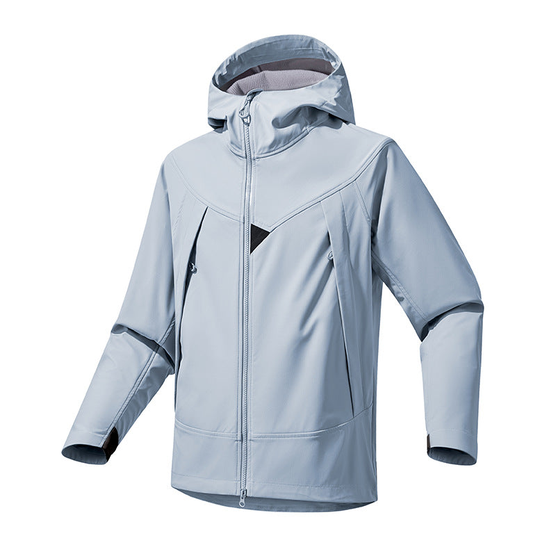 Herr Technical Softshell Utomhus Jacka med Huva Vindskyddande Stretch och Tvåvägsdragkedja