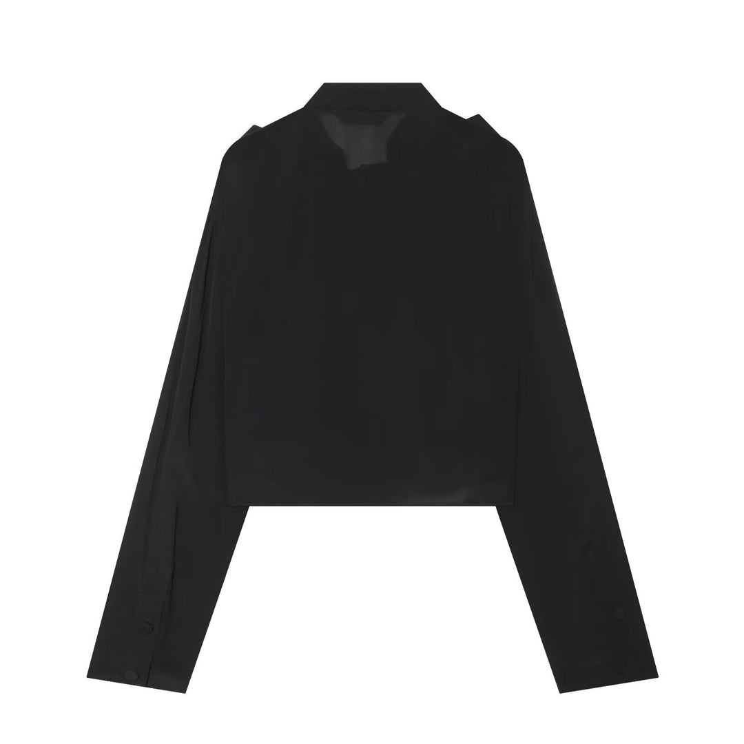 Dam Kort Cape Övergångsjacka med Ruffle Details och Standing Krage