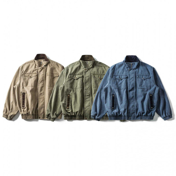 Herr boxig Canvas Blouson Jacka med Cord Trim, ståkrage och elastisk fåll