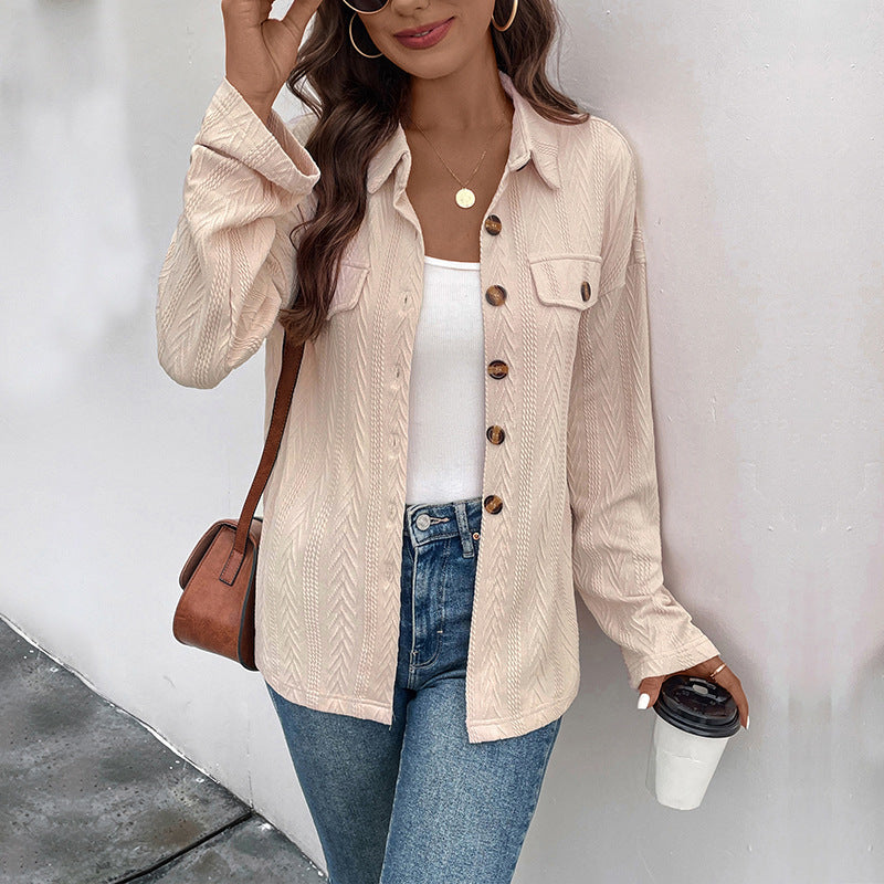 Dam lätt Structured Shirt jacka med Breast fickor och Horn look knappar