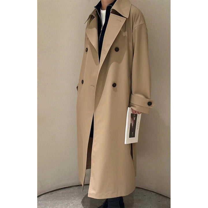 Herr Lång Double-Breasted Trench Kappa med Oversized Passform och Notchad Krage