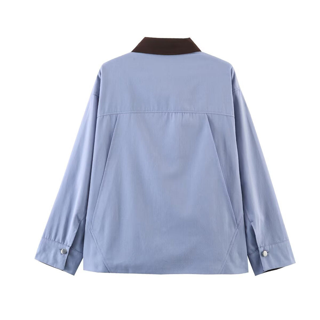 Dam Oversize Utilityjacka med Contrast Krage och Applied Fickor