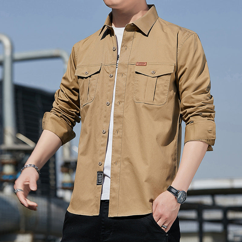 Herr Lätt Utility Överskjorta Tillverkad av Bomull Canvas med Bröst Lock Fickor
