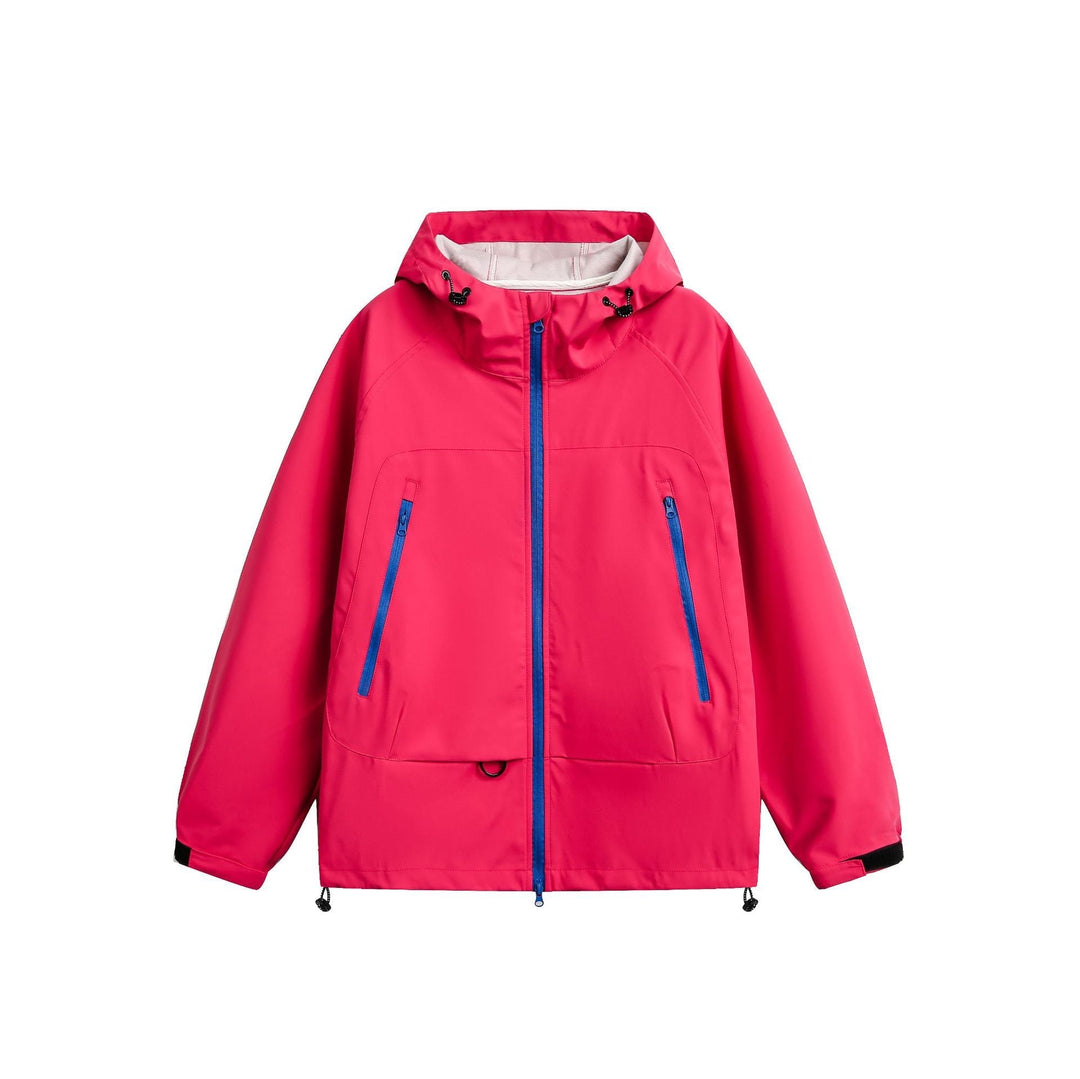 Dam Vattentät Softshell Regnjacka med Huva, Adjustable Fåll och Contrasting Dragkedjor