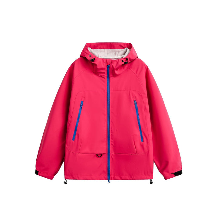 Dam Vattentät Softshell Regnjacka med Huva, Adjustable Fåll och Contrasting Dragkedjor