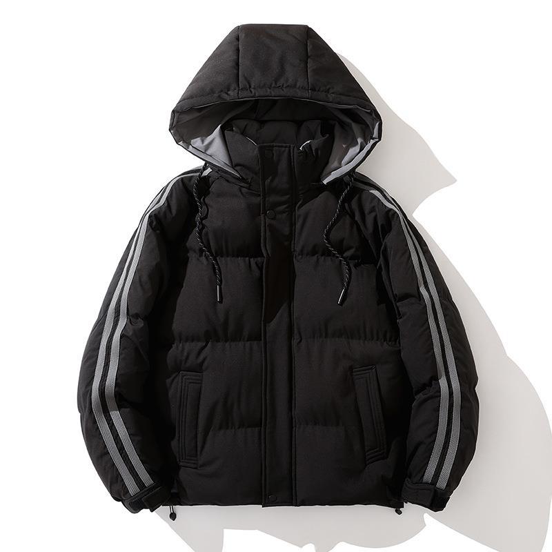 Unisex vadderad med huva jacka med dragsko och kontrast Stripes